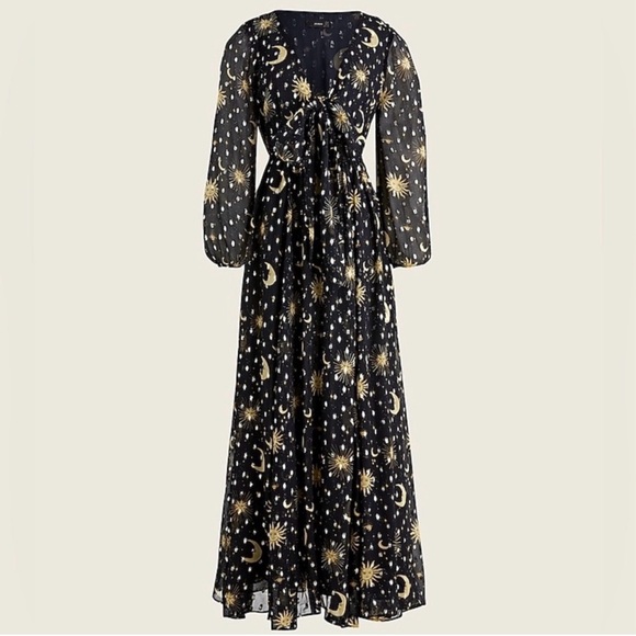 J. Crew Dresses & Skirts - J. Crew Black and Gold Long Sleeve Celestial Moon and Stars Maxi Dress Small